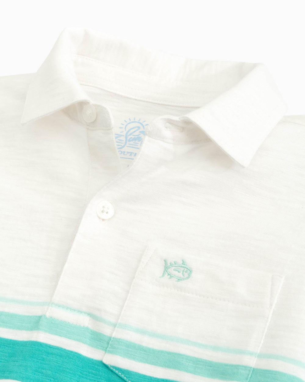 The detail view of the Southern Tide Youth Mesa Sun Farer Polo Shirt by Southern Tide - Classic White