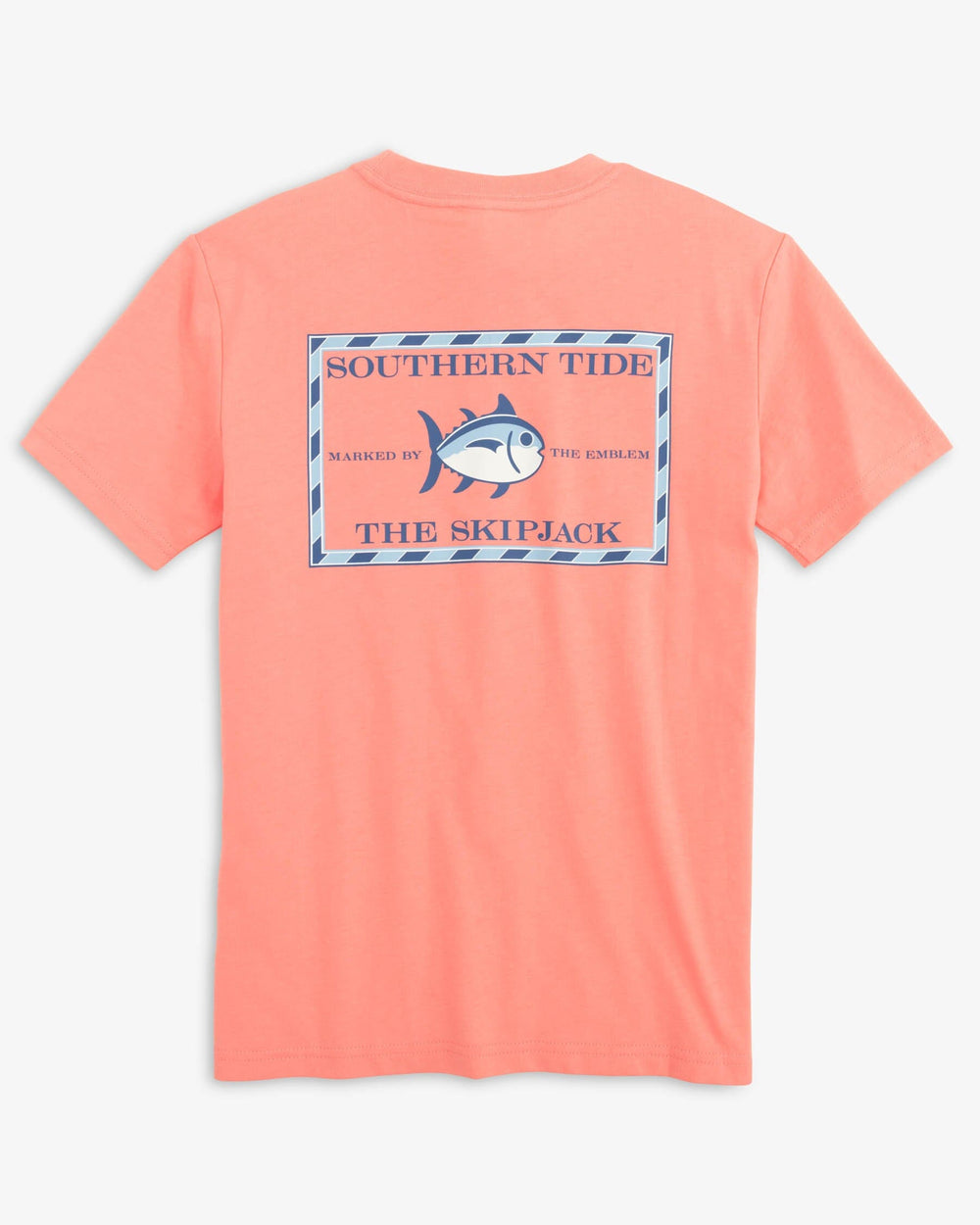 The back view of the Southern Tide Youth Original Skipjack T-Shirt by Southern Tide - Flamingo Pink