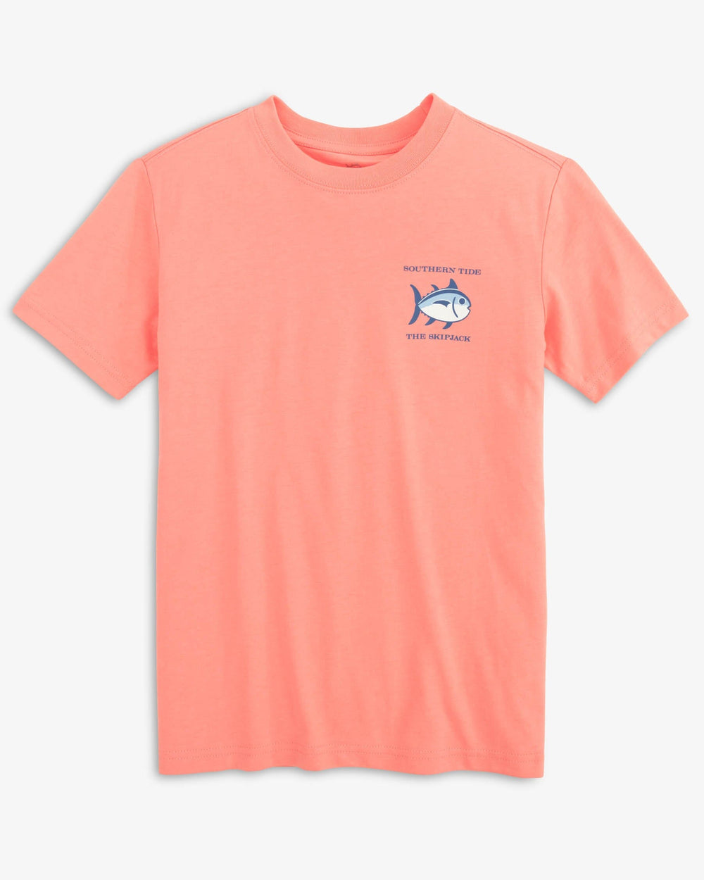The front view of the Southern Tide Youth Original Skipjack T-Shirt by Southern Tide - Flamingo Pink