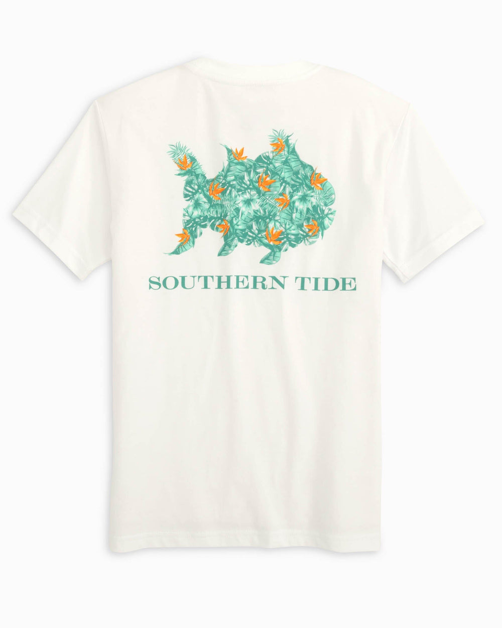 The back view of the Southern Tide Youth Palm Frond Skipjack Fill T-Shirt by Southern Tide - Classic White