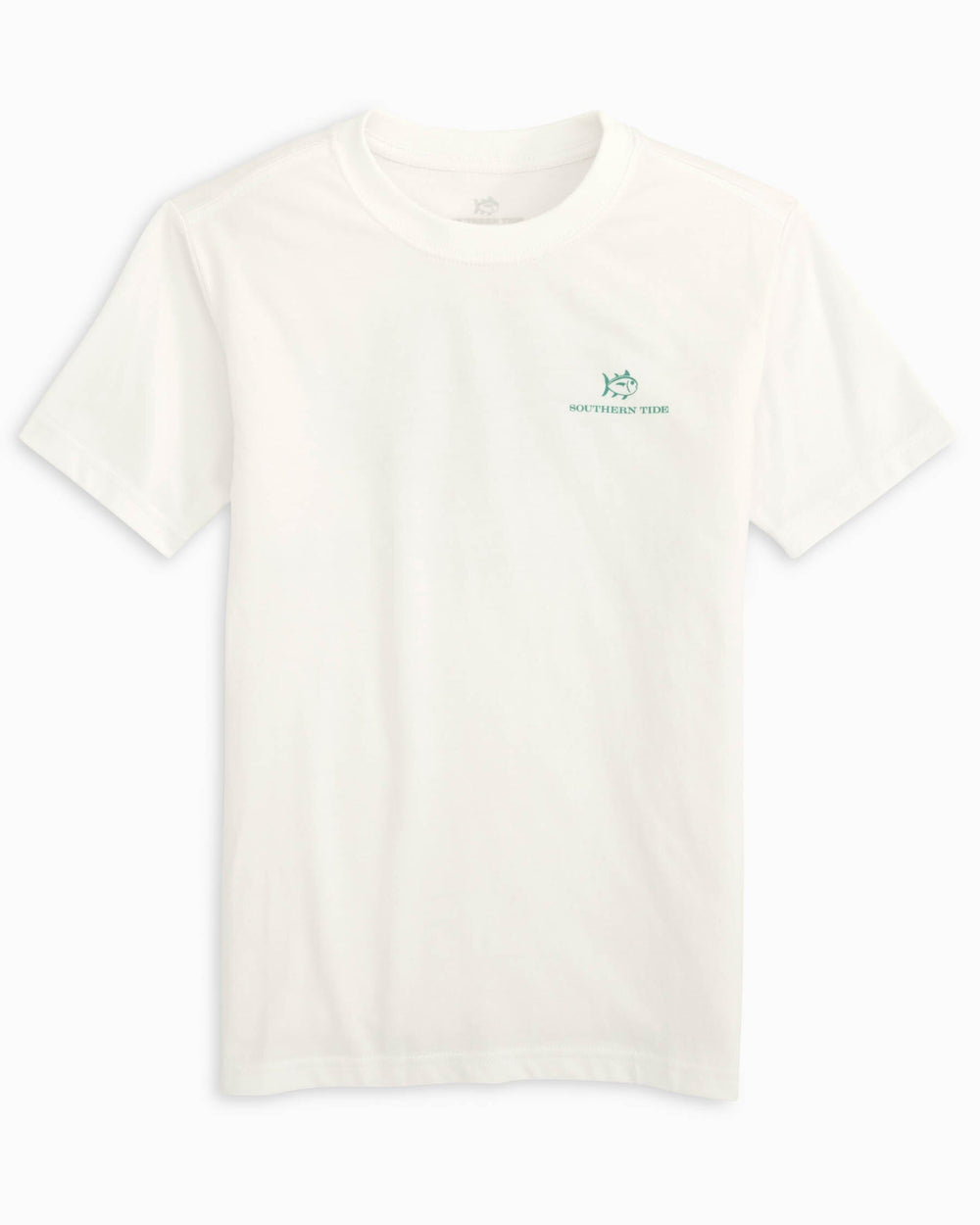 The front view of the Southern Tide Youth Palm Frond Skipjack Fill T-Shirt by Southern Tide - Classic White