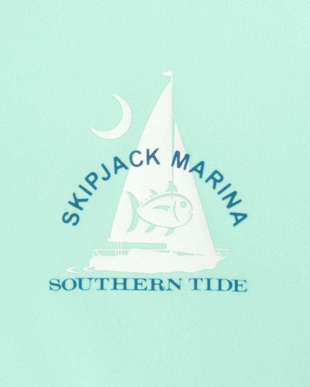 The detail view of the Southern Tide Youth Skipjack Marina Long Sleeve Performance T-Shirt by Southern Tide - Baltic Teal
