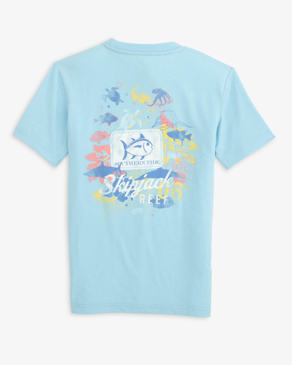 The back view of the Southern Tide Youth Skipjack Reef T-Shirt by Southern Tide - Rain Water